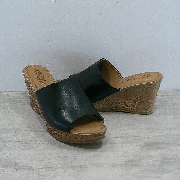 Bella Vita Shoes - Bella Vita Sexy Black Leather Made in Italy Boho Wedge slide sandals Size 12 W